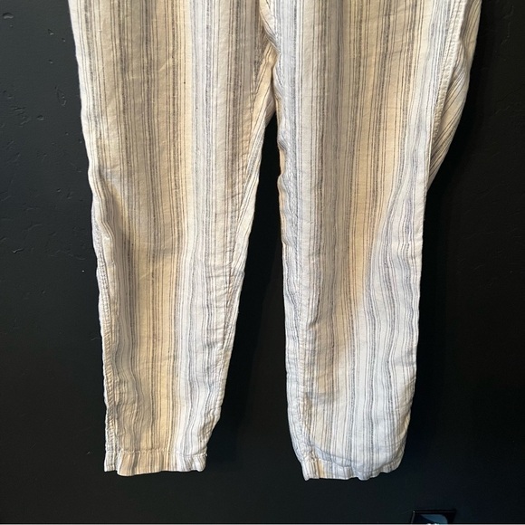 Tahari 100% Linen Elastic Waist Pants Size: S color: White/ black stripes - Picture 8 of 9